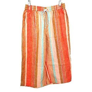 BeachLunchLounge Size S Striped Linen Cropped Pants Wide Leg Beach Boho NEW